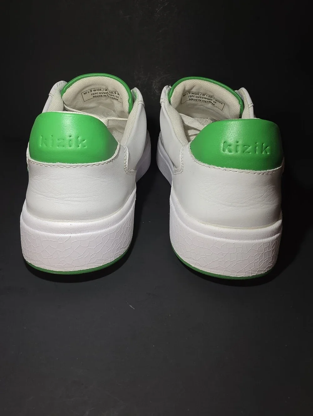 Kizik Men's White Leather Sneakers with Green Heel Tab